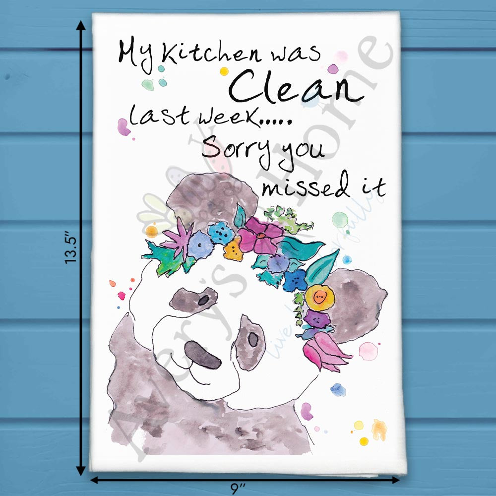 Clean Kitchen flour sack dish towel, art by Avery Jackson