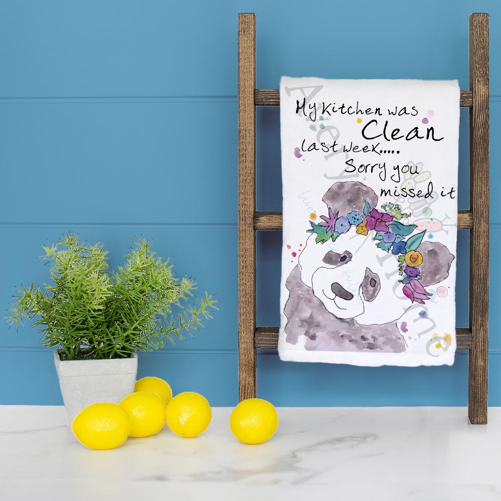 Clean Kitchen dish towel folded, hemmed on all four sides