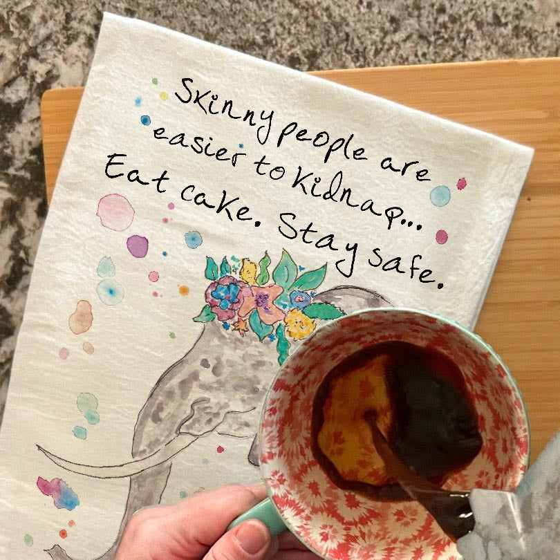 Eat Cake dish towel, 27x27 flour sack cotton