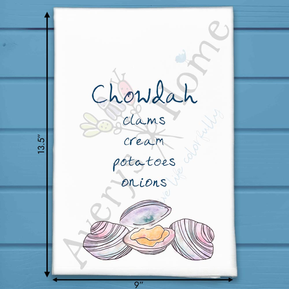 Chowdah flour sack dish towel, art by Avery Jackson