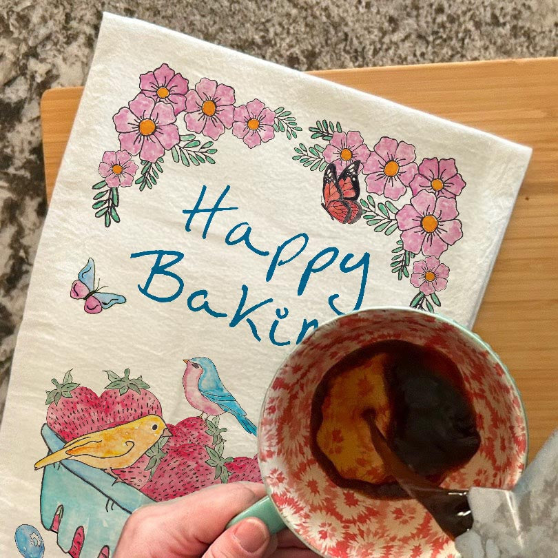Happy Baking dish towel, 27x27 flour sack cotton
