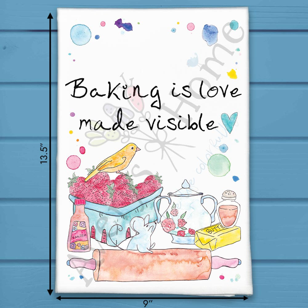 Love Is Baked flour sack dish towel, art by Avery Jackson