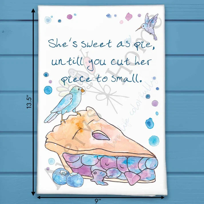 Sweet as Pie flour sack dish towel, art by Avery Jackson