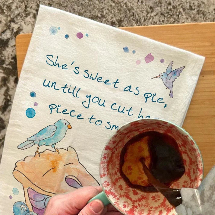 Sweet as Pie dish towel, 27x27 flour sack cotton