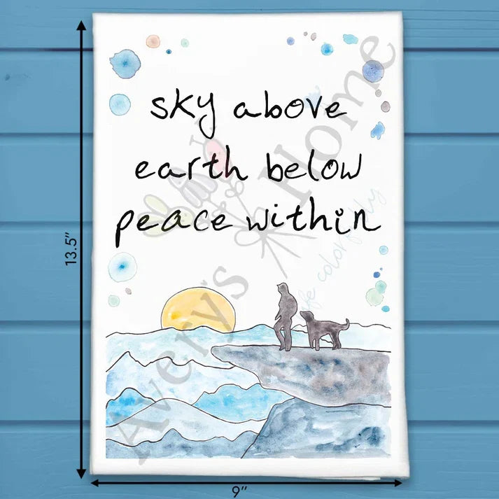 Sky Above Earth Below flour sack dish towel, art by Avery Jackson