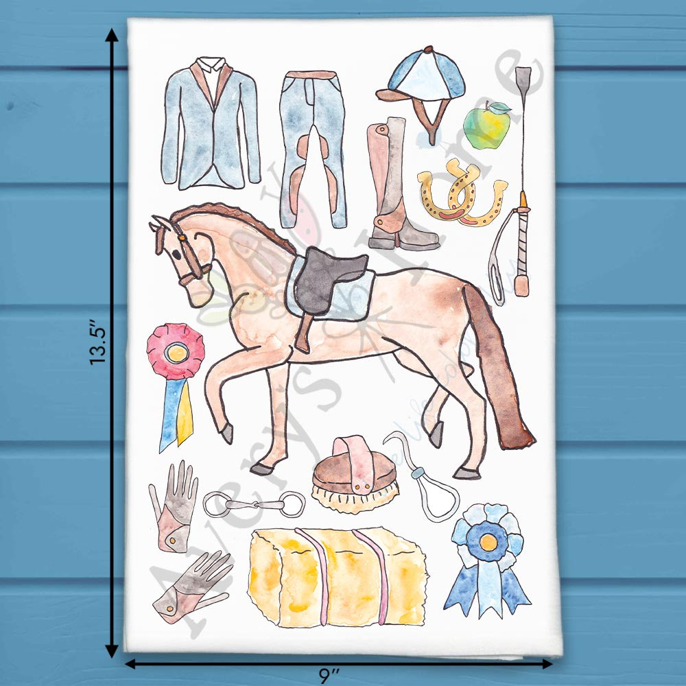 English Equestrian flour sack dish towel, art by Avery Jackson