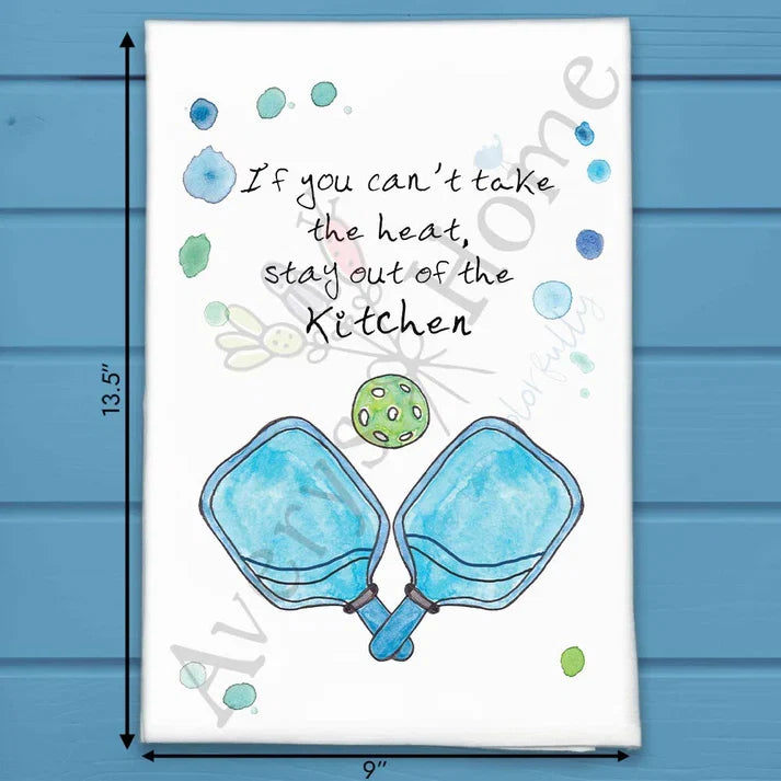 If You Can't Take the Heat Pickleball flour sack dish towel, art by Avery Jackson