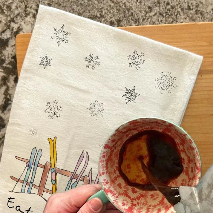 Eat Sleep Ski dish towel, 27x27 flour sack cotton