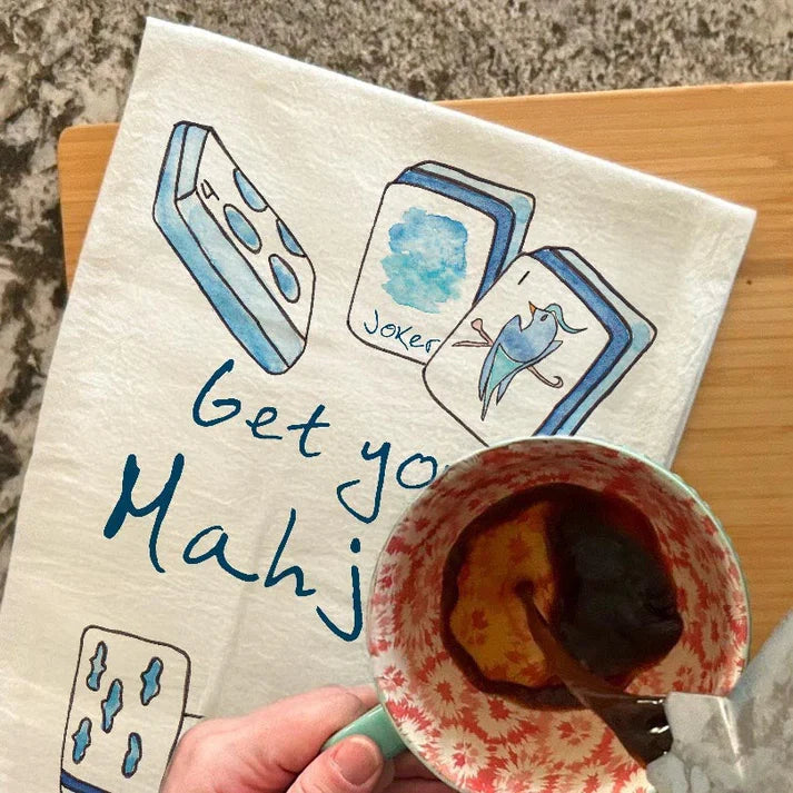 Get Your Mahj On dish towel, 27x27 flour sack cotton
