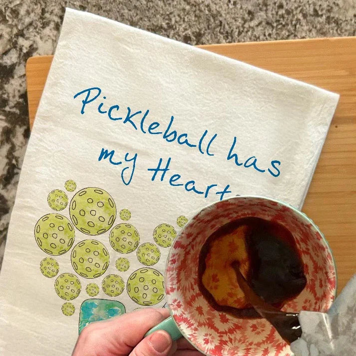 Pickleball Valentine dish towel, 27x27 flour sack cotton