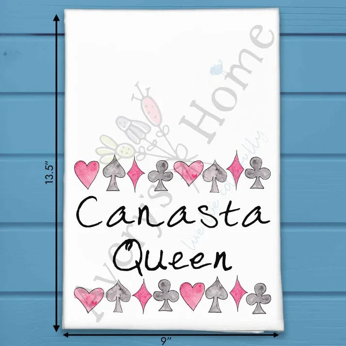 Canasta Queen flour sack dish towel, art by Avery Jackson