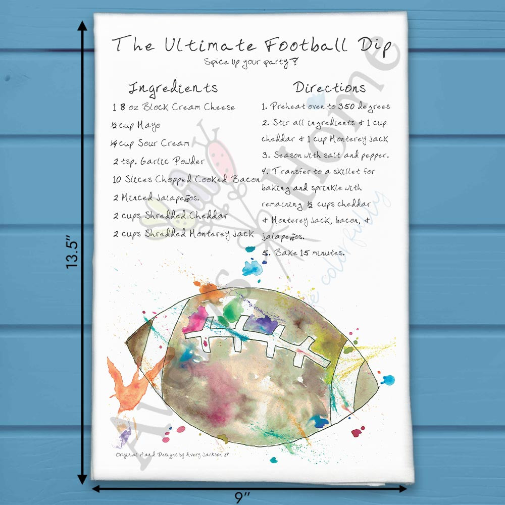 Game Day Dip Recipe flour sack dish towel, art by Avery Jackson