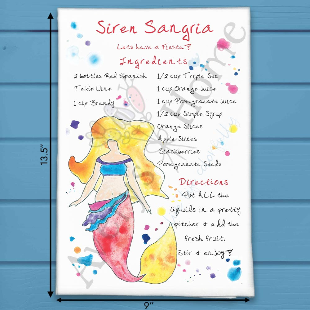 Siren Sangria Recipe flour sack dish towel, art by Avery Jackson