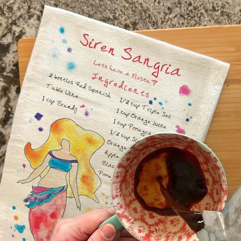 Siren Sangria Recipe dish towel, 27x27 flour sack cotton