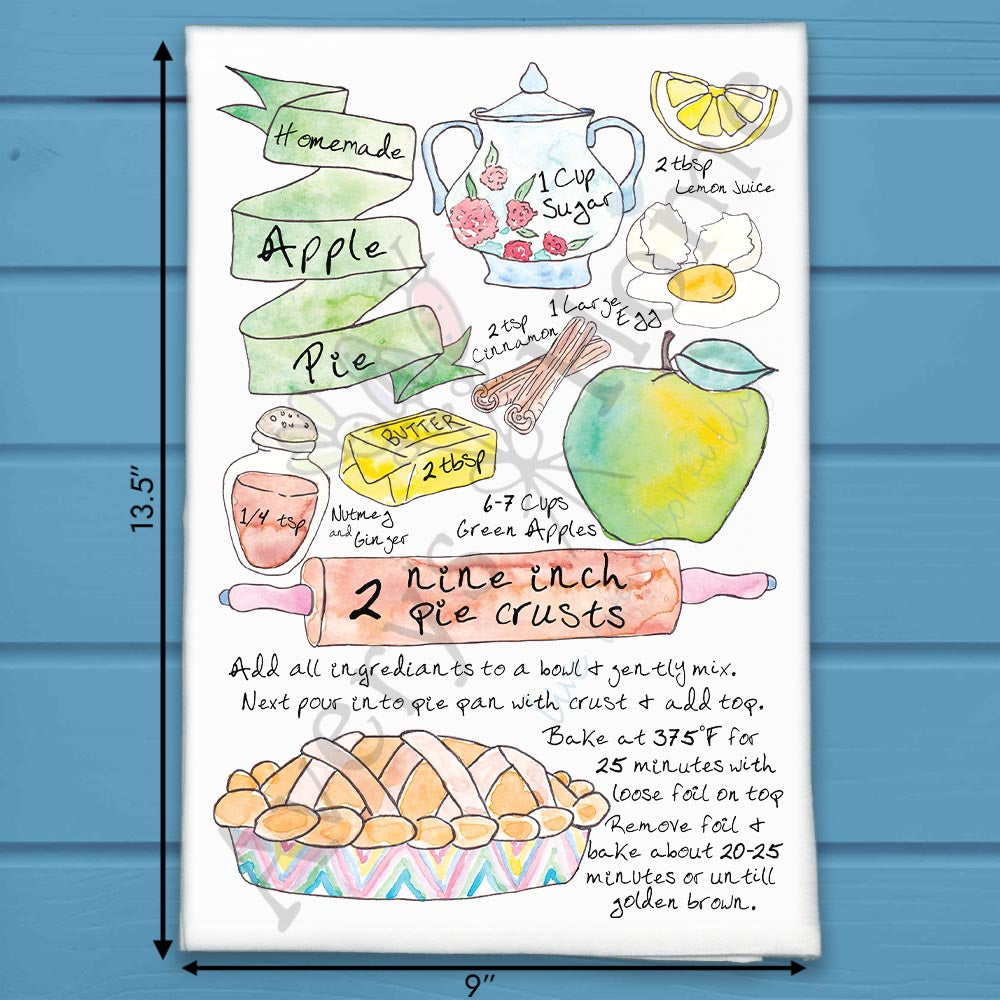 Apple Pie Recipe flour sack dish towel, art by Avery Jackson
