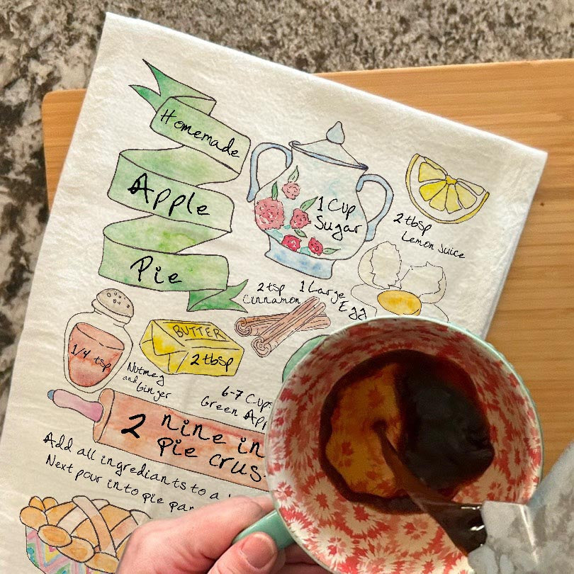 Apple Pie Recipe dish towel, 27x27 flour sack cotton