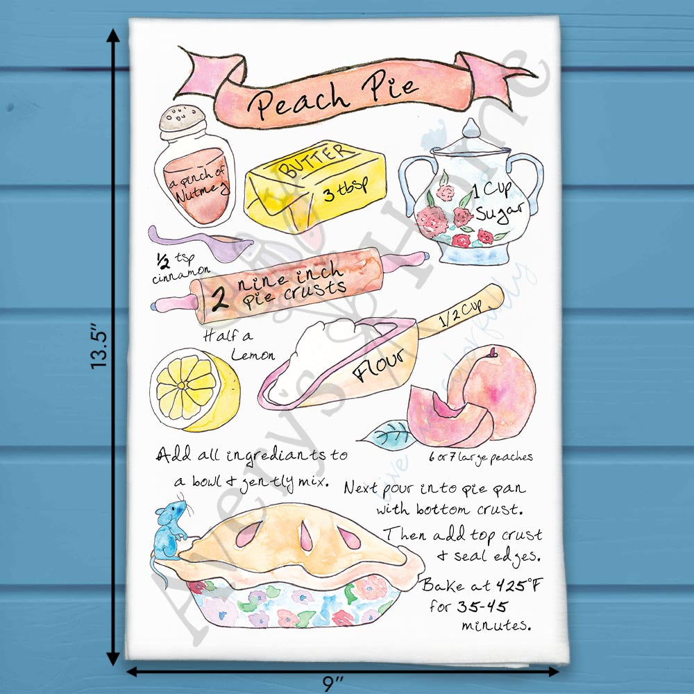 Peach Pie Recipe flour sack dish towel, art by Avery Jackson