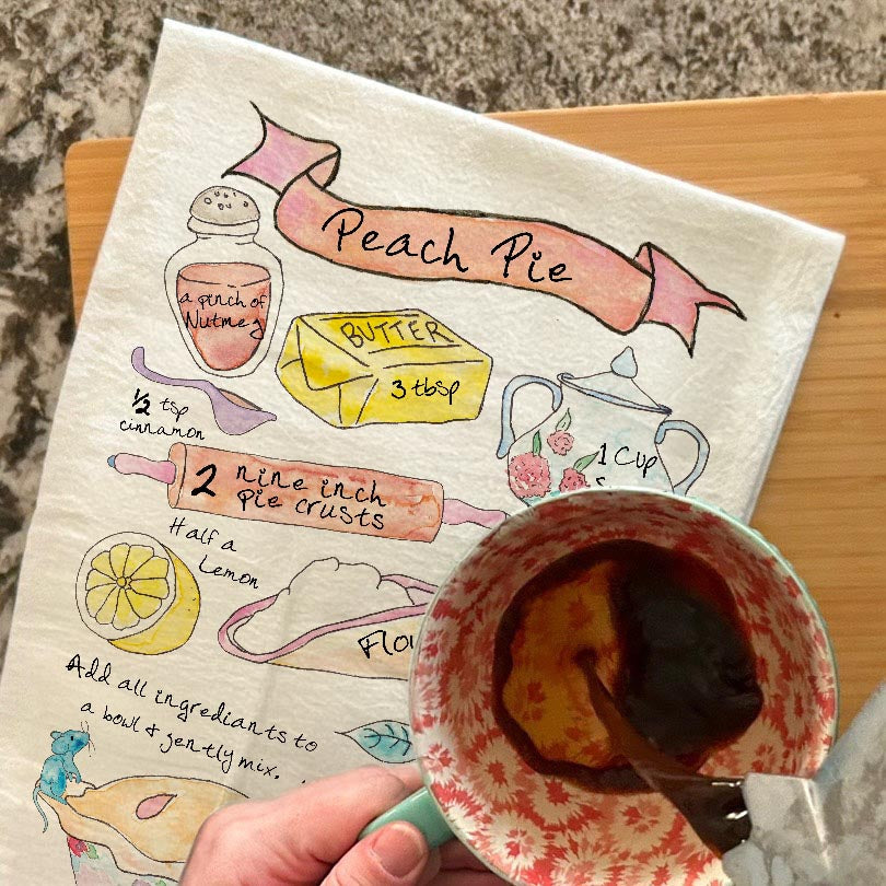 Peach Pie Recipe dish towel, 27x27 flour sack cotton