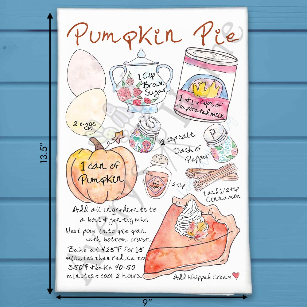 Pumpkin Pie Recipe flour sack dish towel, art by Avery Jackson