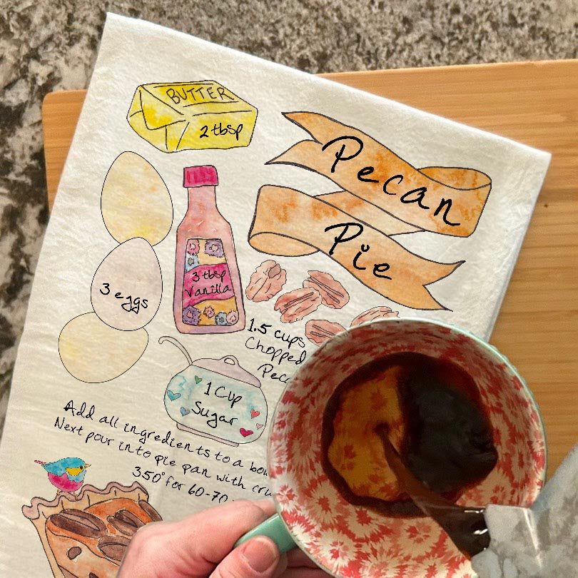 Pecan Pie Recipe dish towel, 27x27 flour sack cotton