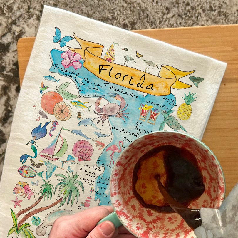 Florida State Map dish towel, 27x27 flour sack cotton