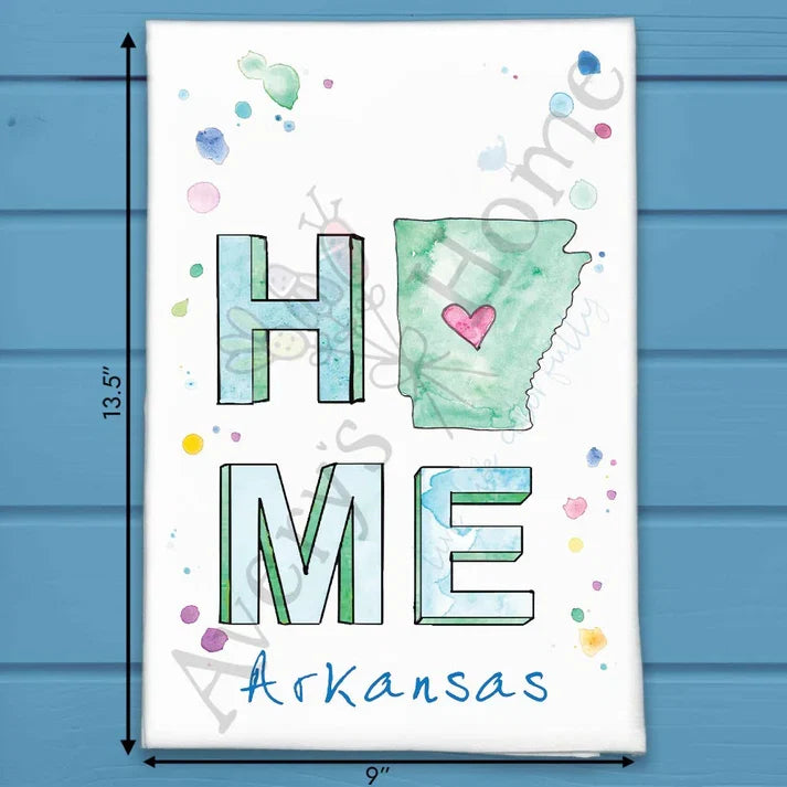 HOME in Arkansas flour sack dish towel, art by Avery Jackson