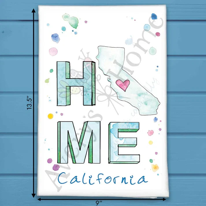 HOME in California flour sack dish towel, art by Avery Jackson