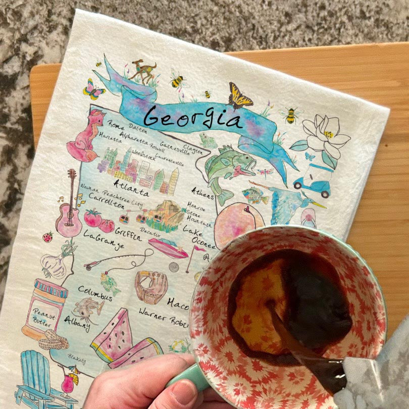 Georgia State Map dish towel, 27x27 flour sack cotton