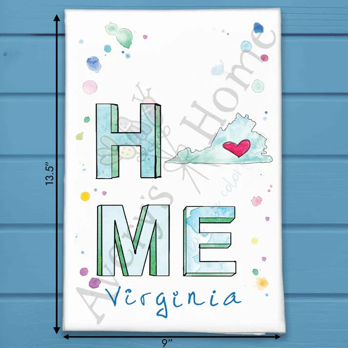 HOME in Virginia flour sack dish towel, art by Avery Jackson