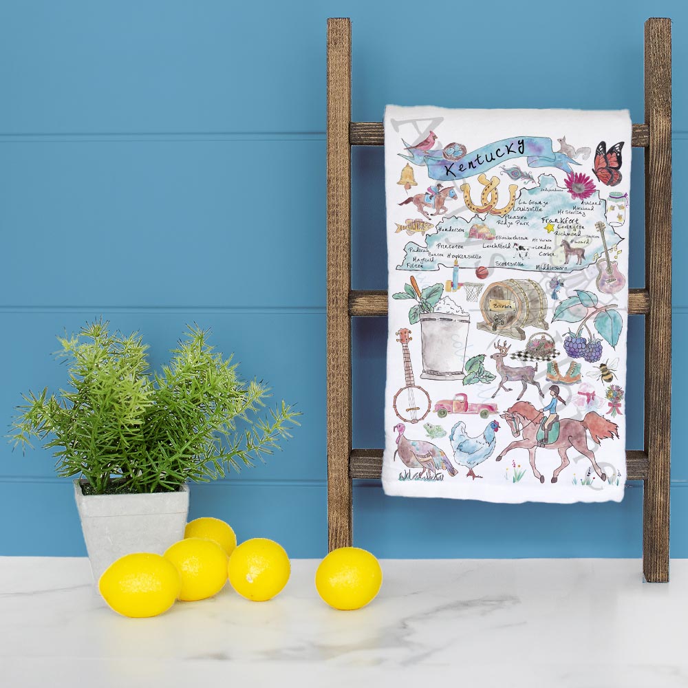Kentucky State Map dish towel folded, hemmed on all four sides