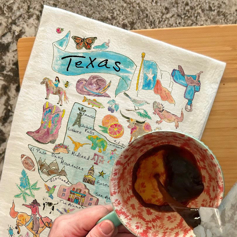 Texas State Map dish towel, 27x27 flour sack cotton