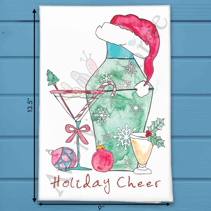 Holiday Cheer Christmas Cocktail flour sack dish towel, art by Avery Jackson