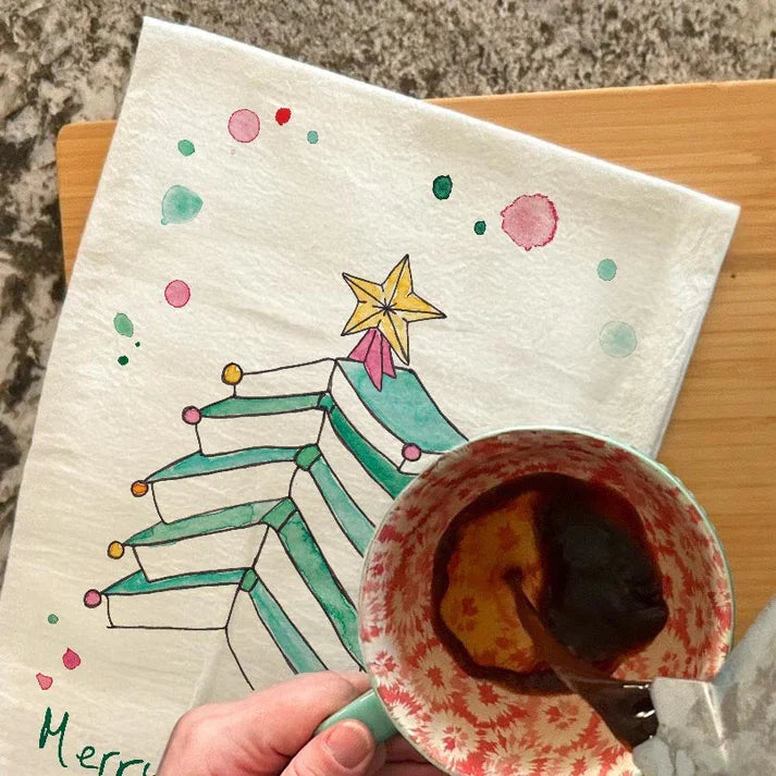 Merry Bookmas dish towel, 27x27 flour sack cotton