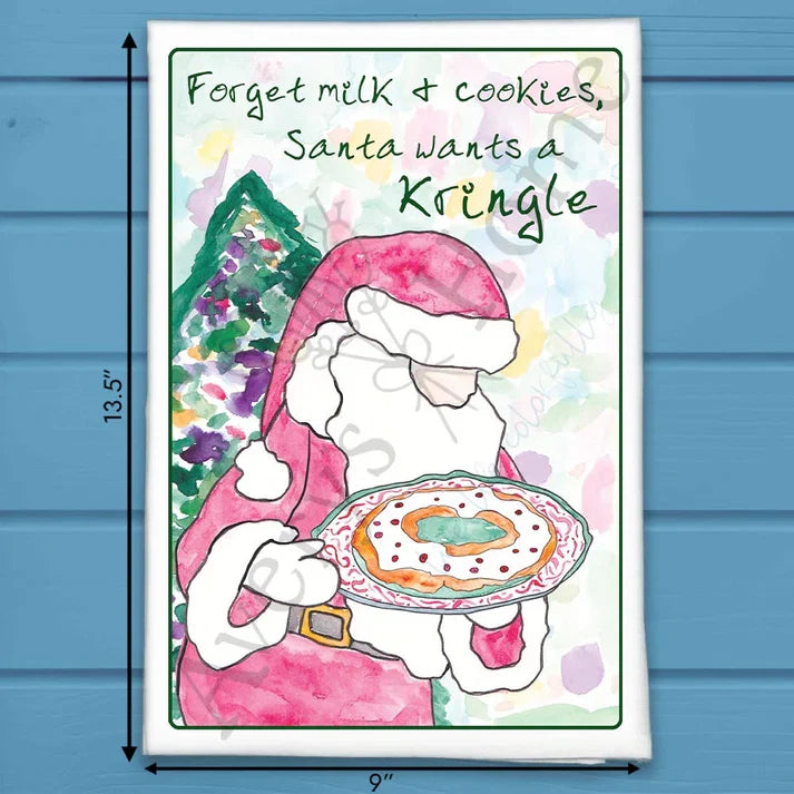 Santa Wants a Kringle Christmas flour sack dish towel, art by Avery Jackson