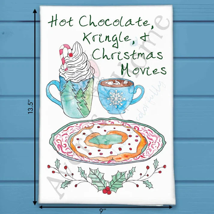 Hot Chocolate & Kringle flour sack dish towel, art by Avery Jackson