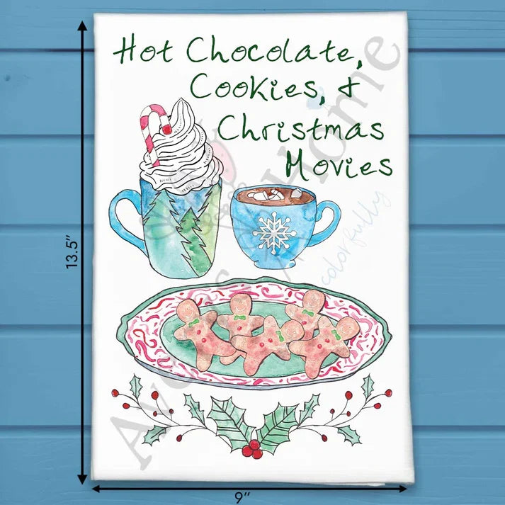 Cookies Cocoa & Movies flour sack dish towel, art by Avery Jackson