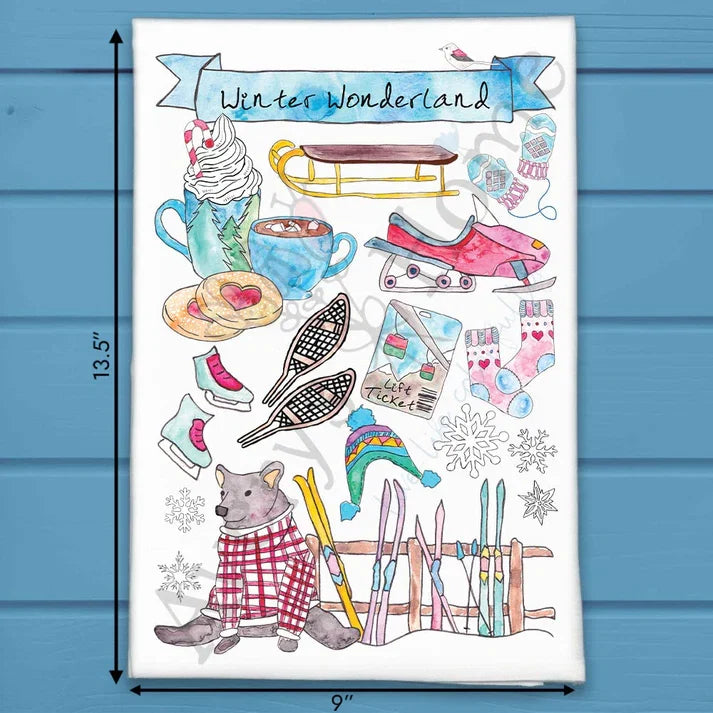Winter Wonderland flour sack dish towel, art by Avery Jackson