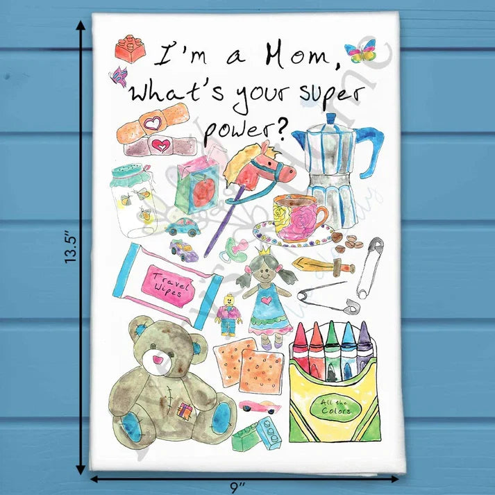 I'm a Mom flour sack dish towel, art by Avery Jackson