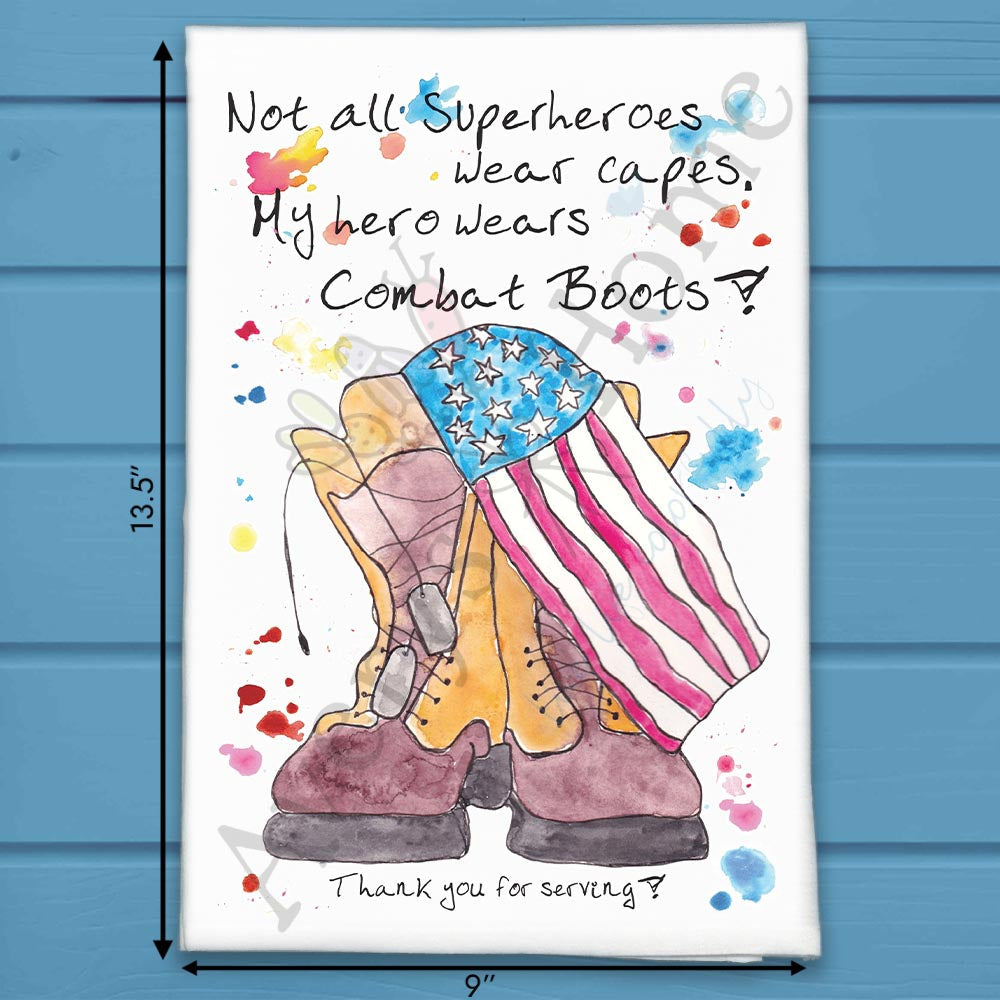Heroes Wear Combat Boots flour sack dish towel, art by Avery Jackson