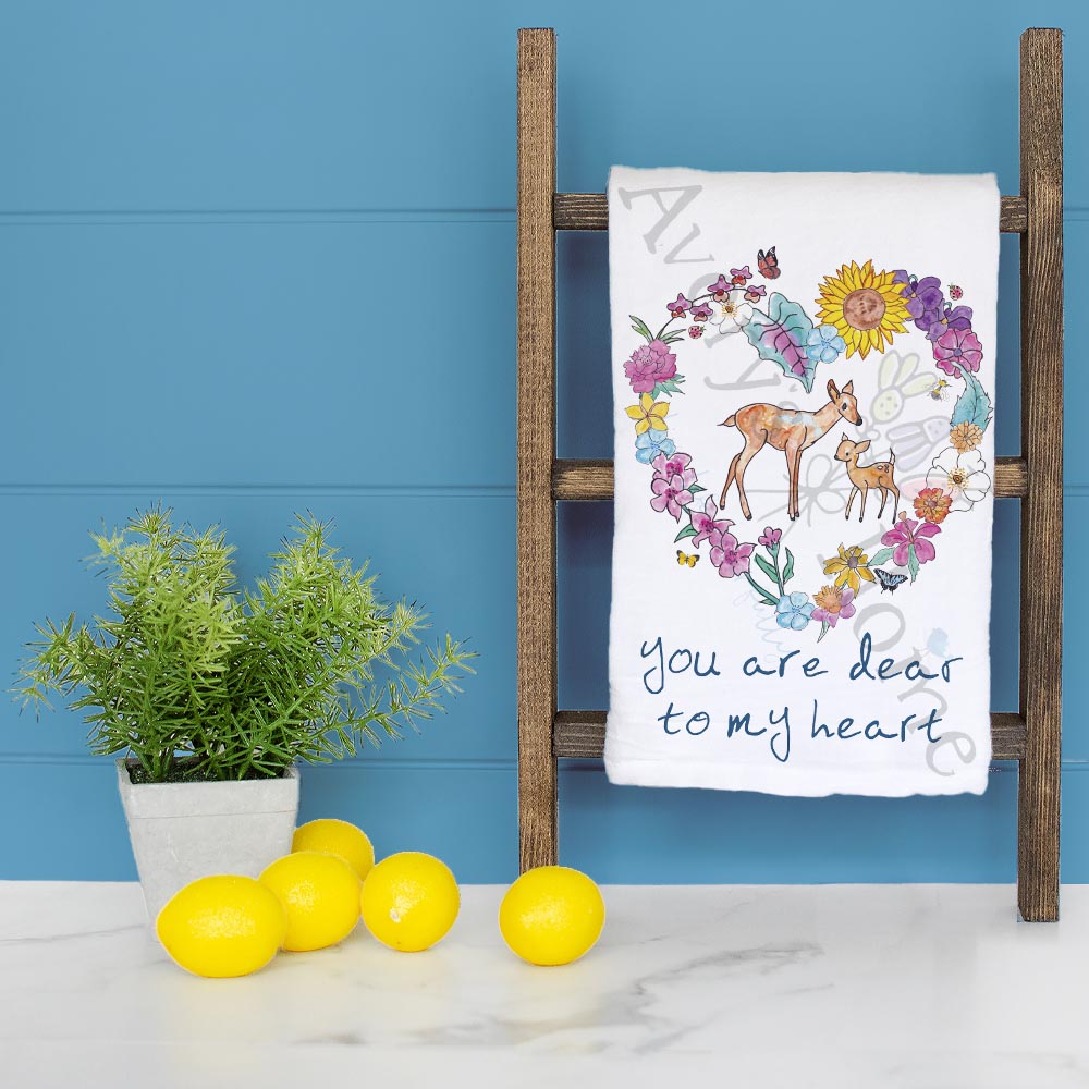 You Are Deer to My Heart dish towel folded, hemmed on all four sides