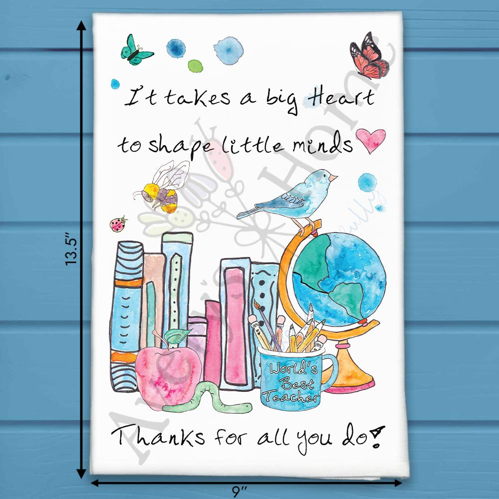World's Best Teacher flour sack dish towel, art by Avery Jackson