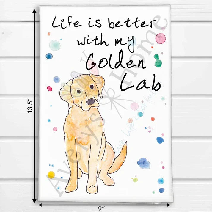 Golden Lab dish towel, 27x27 flour sack cotton