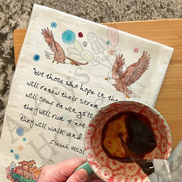 Soar on Wings like Eagles Isaiah 40:31 dish towel, 27x27 flour sack cotton