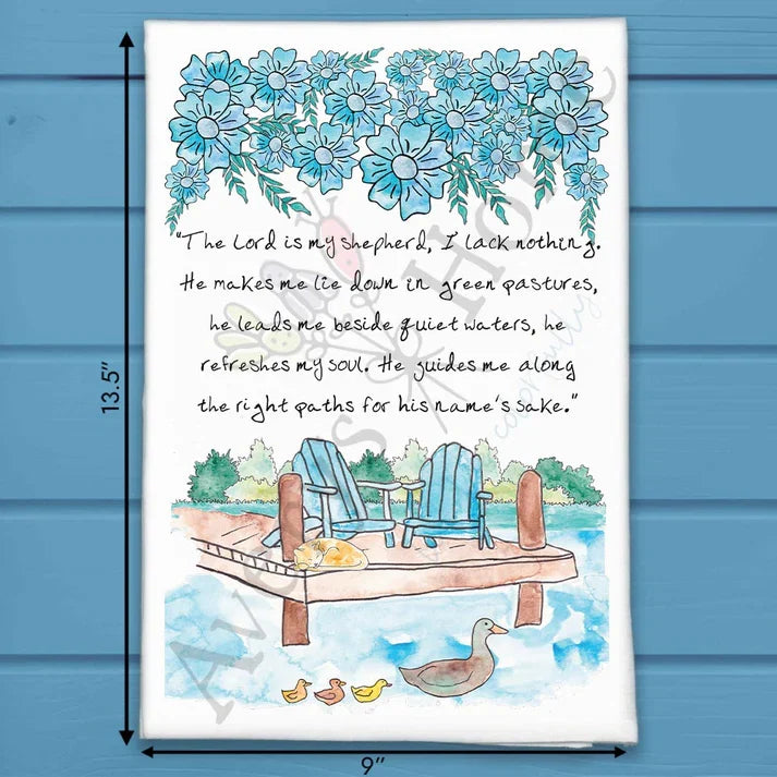 The Lord is My Shepherd flour sack dish towel, art by Avery Jackson