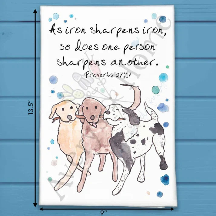 Iron Sharpens Iron Proverbs 27:17 flour sack dish towel, art by Avery Jackson