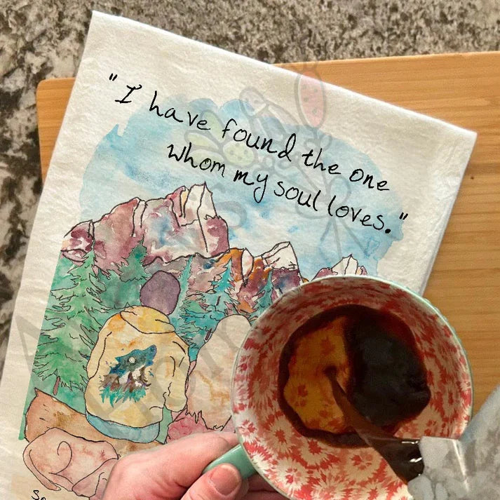 Found the One Song of Solomon 3:4 dish towel, 27x27 flour sack cotton