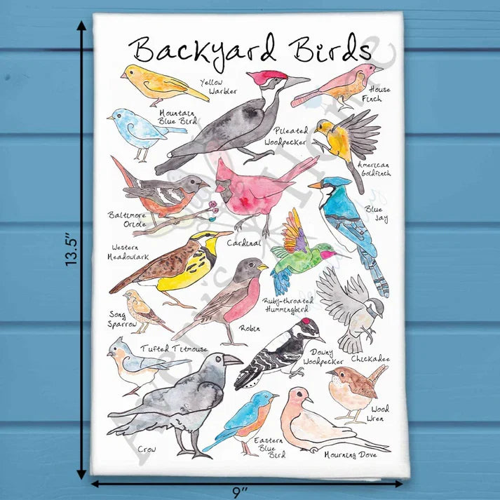 Backyard Birds flour sack dish towel, art by Avery Jackson