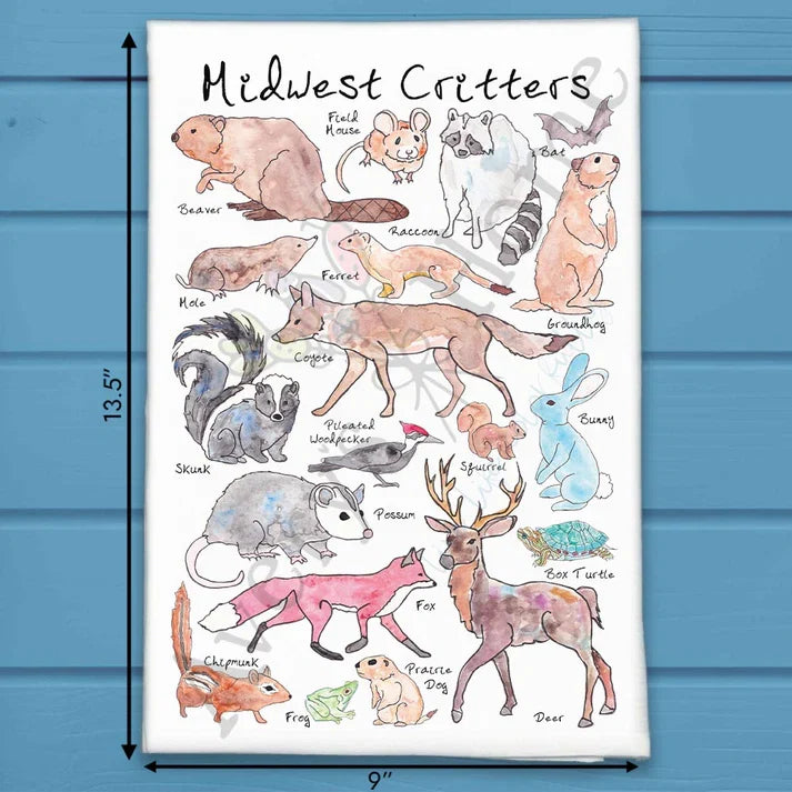 Midwest Critters flour sack dish towel, art by Avery Jackson