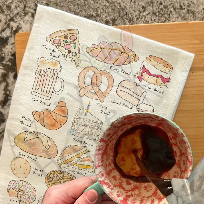 World of American Bread dish towel hanging in the kitchen
