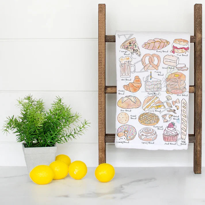 World of American Bread dish towel folded, hemmed on all four sides